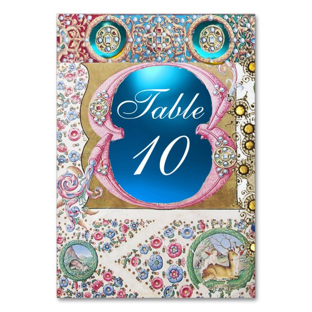 NUMÉRO DE TABLE ROSES ANCIENS, FLEURS ROSES, PIERRES BLEUES, PERLE (Par défaut)