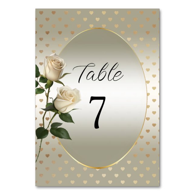 Numéro De Table Roses blanches Coeurs d'or Numéro de tableau (Par défaut)