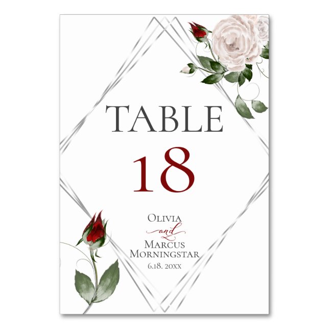 NUMÉRO DE TABLE | Roses en aquarelle rose et caber (Dos)