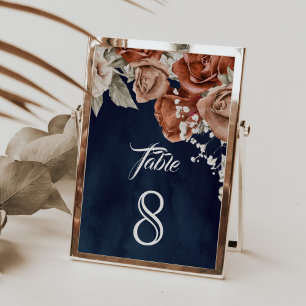 Numéro De Table Roses en terre cuite orange brûlé Mariage Navy