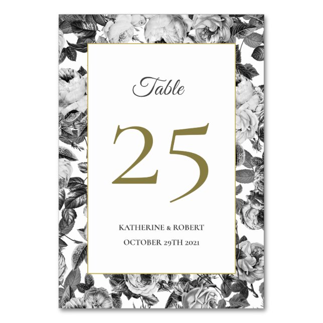 Numéro De Table Roses Noires Et Blanches Élégantes (Par défaut)