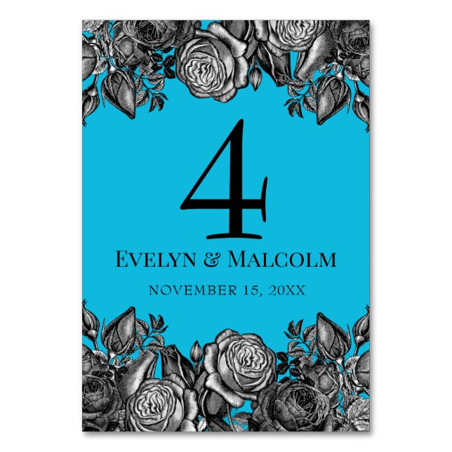 Numéro De Table Roses noires et blanches Mariage bleu électrique (Par défaut)