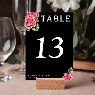 Numéro De Table Roses rouges Mariage noir