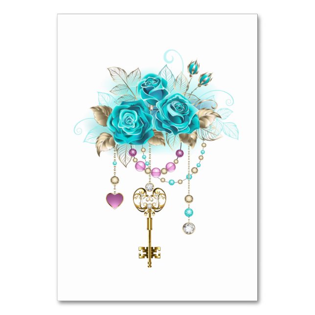 Numéro De Table Roses turquoise avec touches (Par défaut)