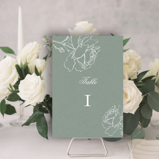 Numéro De Table Roses Vow Vert Sauge Moderne Classique Mariage For (sage green wedding theme table number modern classic white roses floral frame formal traditional)