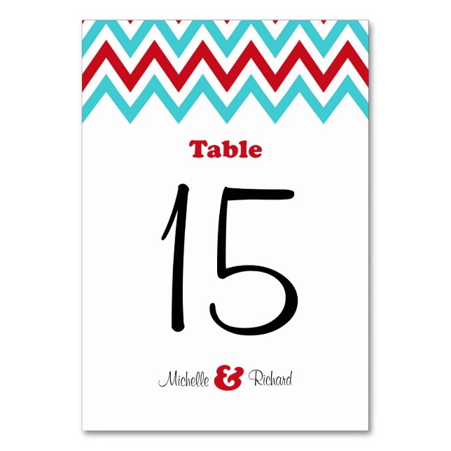 Numéro De Table Rouge moderne et Aqua Chevron & Lovebirds Mariage (Par défaut)