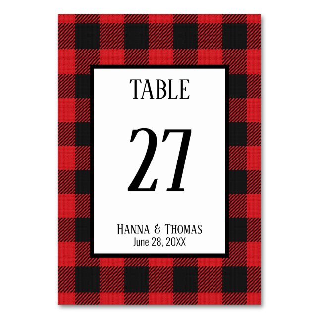 Numéro De Table Rouge noir Buffalo Plaid Russe Mariage (Par défaut)