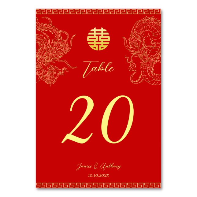 Numéro De Table Rouge or chinois dragon mariage phoenix (Par défaut)