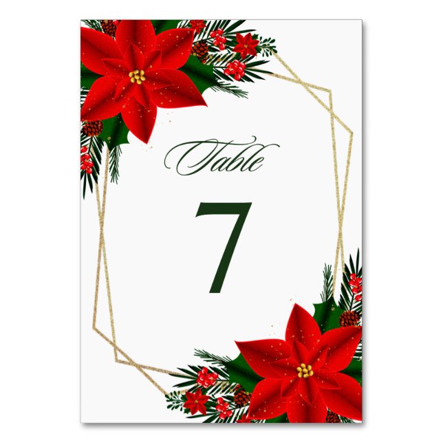 Numéro De Table Rouge Poinsettia Pine vert Mariage de Noël (Par défaut)