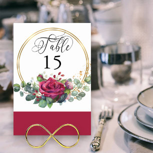 Numéro De Table Rouge Rose et Eucalyptus Gold Frame