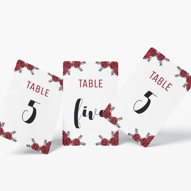 Numéro De Table Rouge Rose Floral thème Mariage (table number just for you in your lovely red rose floral theme that matches your theme)