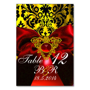 NUMÉRO DE TABLE ROUGE RUBY RIBBON GOLD CELTIC HEART DOMMASK MONOGR