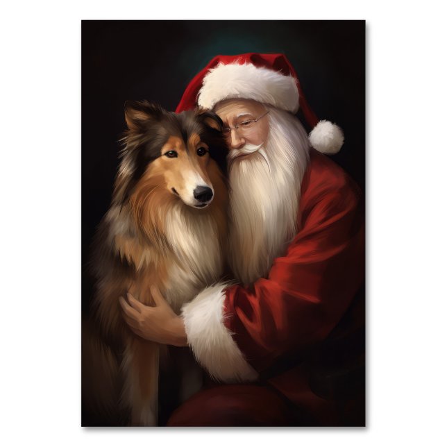 Numéro De Table Rough Collie Avec Noël Festif Du Père Noël (Par défaut)
