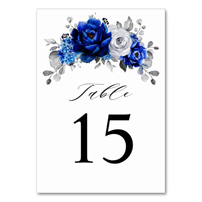 Numéro De Table Royal Bleu Blanc Argent Métallo Mariage Floral (Par défaut)