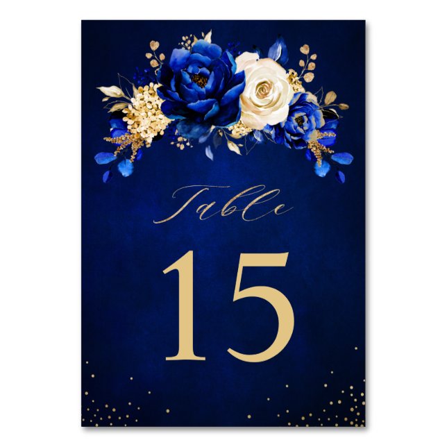 Numéro De Table Royal Bleu Jaune Or Mariage métallique Floral (Par défaut)