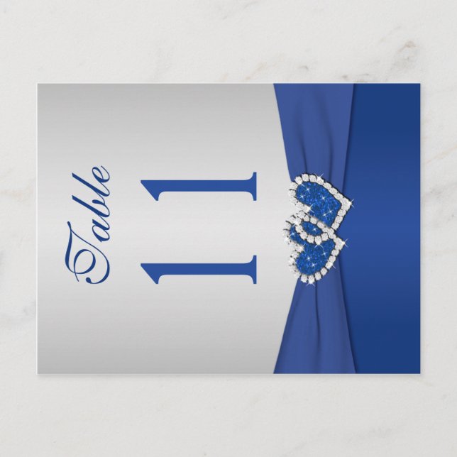 Numéro de table Royal Blue et Silver recto verso (Devant)