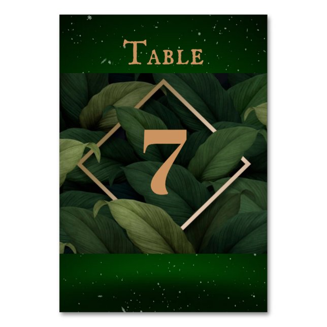 Numéro De Table Royal Dark Green Feuille Gold Frame Mariage (Par défaut)