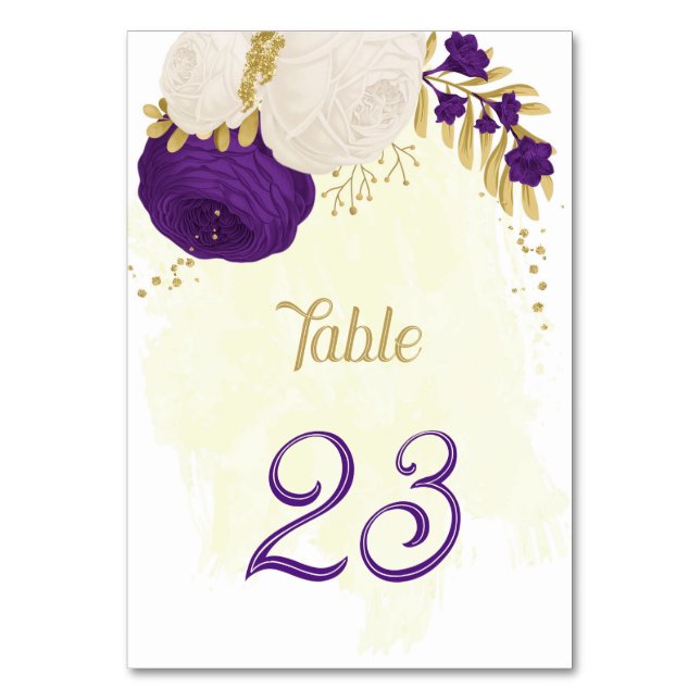 Numéro De Table royal violet blanc fleurs or mariage (Par défaut)