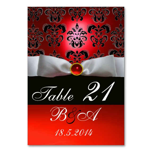 NUMÉRO DE TABLE RUBAN BLANC, DAMAS NOIR ROUGE MONOGRAMME (Par défaut)