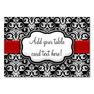Numéro De Table Ruban rouge Chic noir/blanc damassé