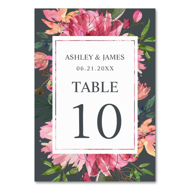 Numéro De Table Ruby Pink Peony Floral Mariage botanique (Par défaut)