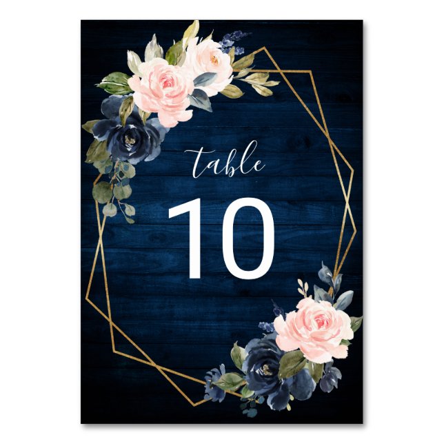 Numéro De Table Russe Bois Marine Bleu rose pâle Géométrique (Par défaut)