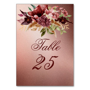 Numéro De Table Russe métal rose or roses en terre cuite