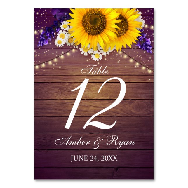 Numéro De Table Russe violet Jaune Tournesol Floral Country Grange (Par défaut)