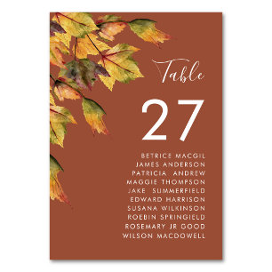 Numéro De Table Rustic Brown Autumn Foliage Mariage Nom d'hôte