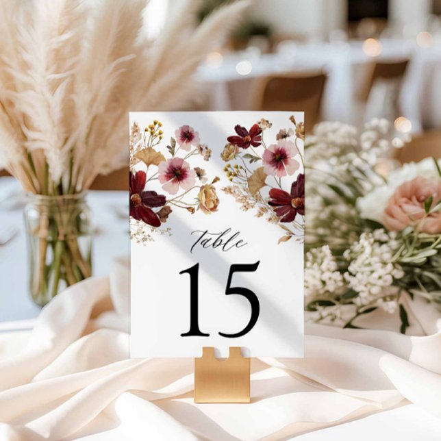 Numéro De Table Rustic Burgundy Fall Floral Mariage Numéro de tabl (Burgundy Fall Floral Wedding Table Numbers)