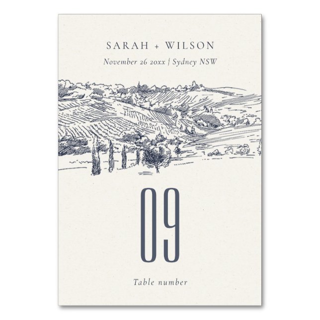 Numéro De Table Rustic Navy Blue Winery Mountain Mariage croquis (Par défaut)