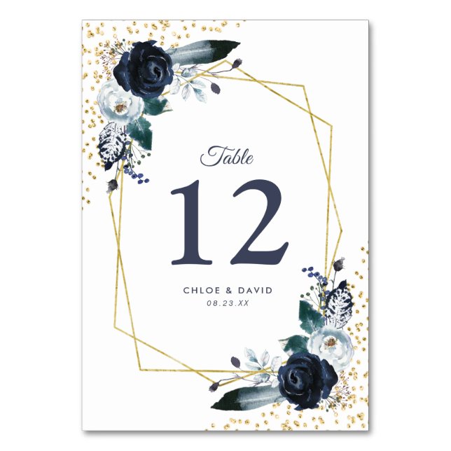 Numéro De Table Rustic Navy Gold Floral Mariage Numéro de tableau (Par défaut)