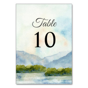 Numéro De Table Rustic Watercolor Mountains Lake Mariage d'hiver