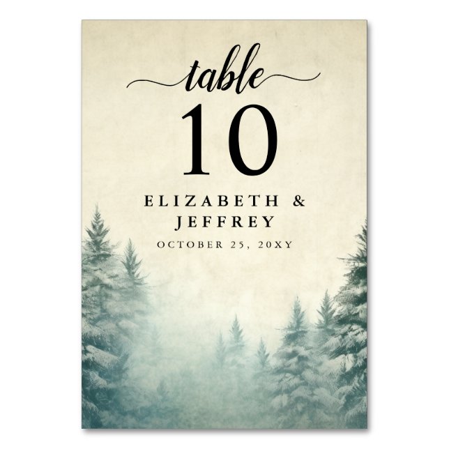 Numéro De Table Rustic Watercolor Pine Forest Mariage d'hiver (Par défaut)