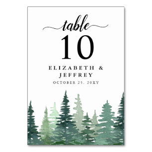Numéro De Table Rustic Watercolor Pine Forest Mariage d'hiver
