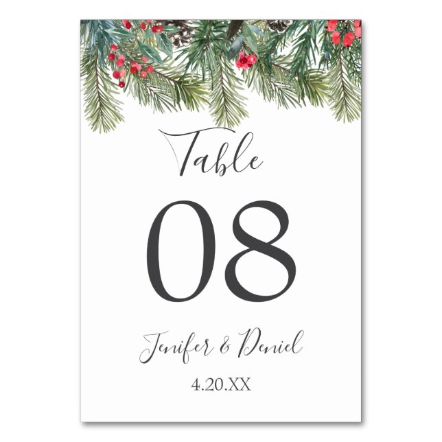 Numéro De Table Rustic Winter Berry Pine Mariage de verdure (Par défaut)