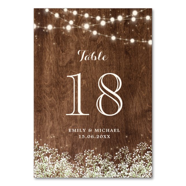 Numéro De Table Rustic Wood Baby's Breath String Mariage (Par défaut)