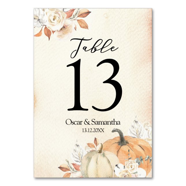 Numéro De Table Rustique Automne Orange Citrouilles & Fleurs (Par défaut)