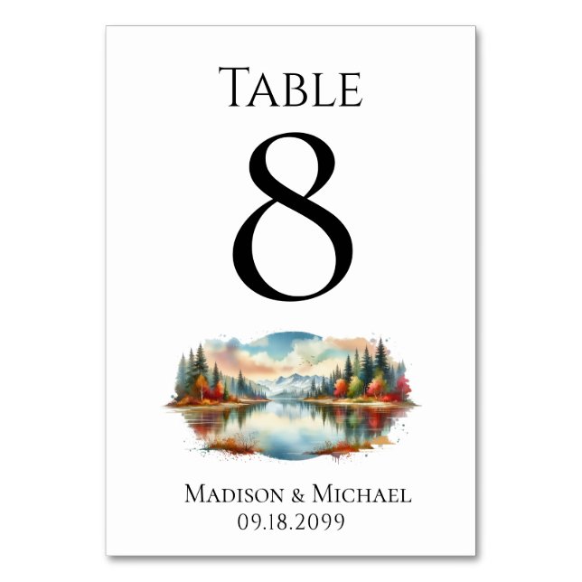 Numéro De Table Rustique Autumn Lakeside Mariage forestier (Par défaut)
