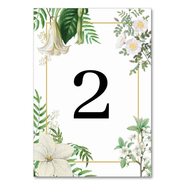 Numéro De Table Rustique blanc vert aquarelle Mariage or Floral (Par défaut)