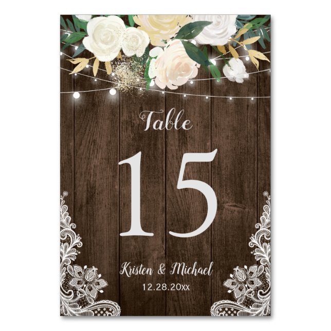 Numéro De Table Rustique Bois Floral Dentelle Chic Mariage Numéro  (Par défaut)
