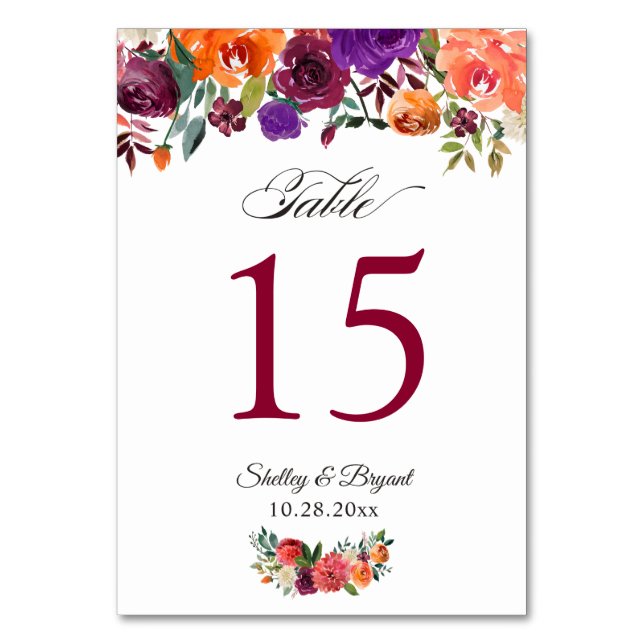 Numéro De Table Rustique Bourgogne Orange Floral Mariage Numéro de (Par défaut)