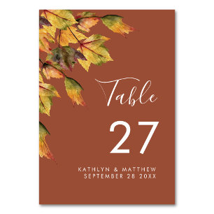 Numéro De Table Rustique Brown Autumn Foliage Mariage de automne