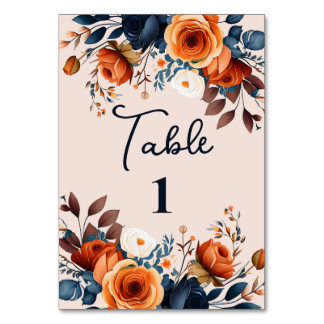 Numéro De Table Rustique Burnt Orange and Blue Wedding Réception