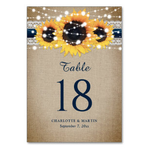 Numéro De Table Rustique Chic Navy Bleu Burlap Dentelle Tournesol