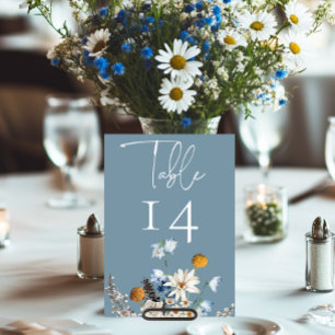 Numéro De Table Rustique Dusty Blue Fleurs sauvages & Daisies Douc