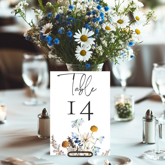 Numéro De Table Rustique Dusty Blue Fleurs sauvages & Daisies Douc (Créateur téléchargé)