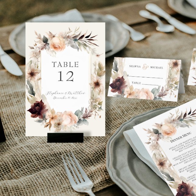 Numéro De Table Rustique Elegant Automne Muté Floral BOHO Mariage (Créateur téléchargé)
