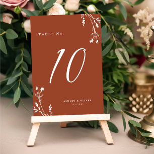 Numéro De Table Rustique Fleurs sauvages en terre cuite Mariage Bo