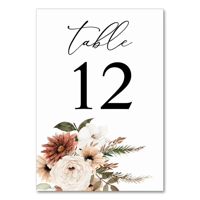 Numéro De Table Rustique Neutre Boho Floral Numéro de tableau (Par défaut)